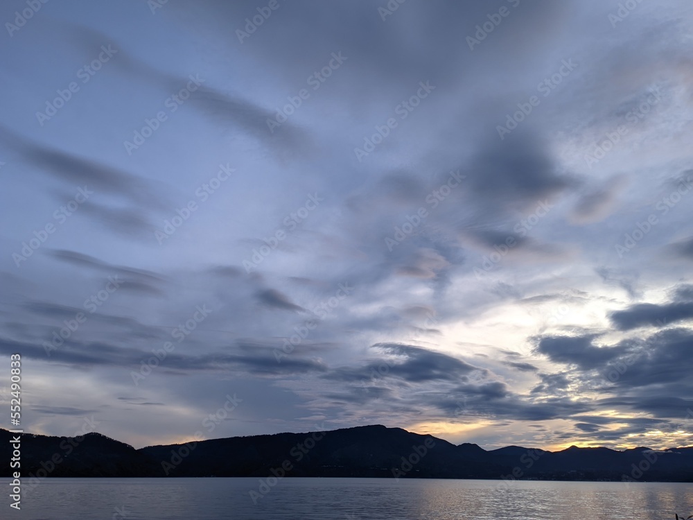the beauty of the morning sky on lake toba