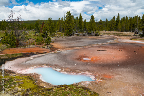 The colorful Artist Paintpots geyser basin in Yellowstone National Park