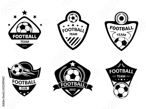 Football badges black set. Collection of stickers for social networks and messengers. template, layout and mock up. Team sports. Cartoon flat vector illustrations isolated on white background
