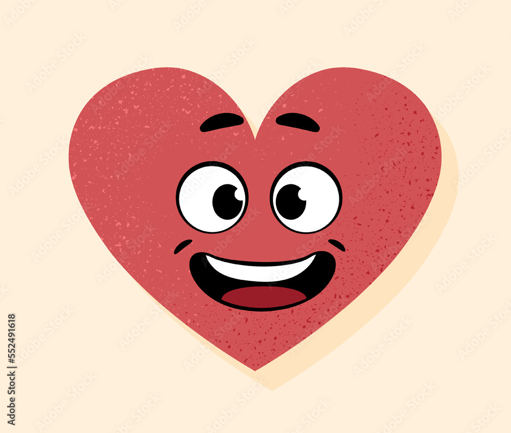 Happy heart icon. Sticker for social media. Poster or banner for website. Romance and love, pleasantly surprised character. Emotions, feelings and mood, emoji. Cartoon flat vector illustration Happy heart icon. Sticker for social media. Poster or banner for website. Romance and love, pleasantly surprised character. Emotions, feelings and mood, emoji. Cartoon flat vector illustration