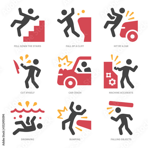 accident icon set,color flat style,vector and illustration