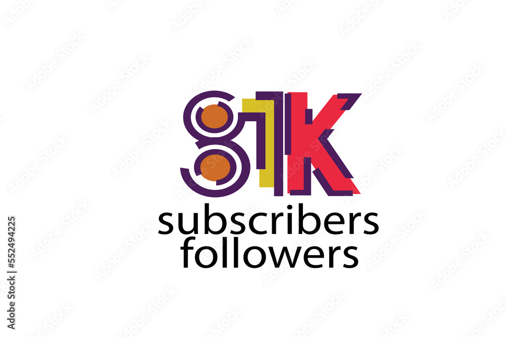 Obraz premium 81K, 81.000 subscribers or followers blocks style with 3 colors on white background for social media and internet-vector