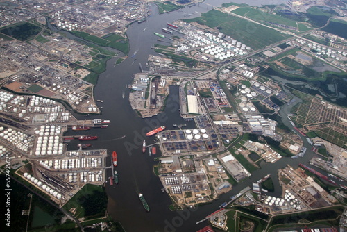 Aerial View of the Houston Ship Channel with Oil and Gas Infrastructure