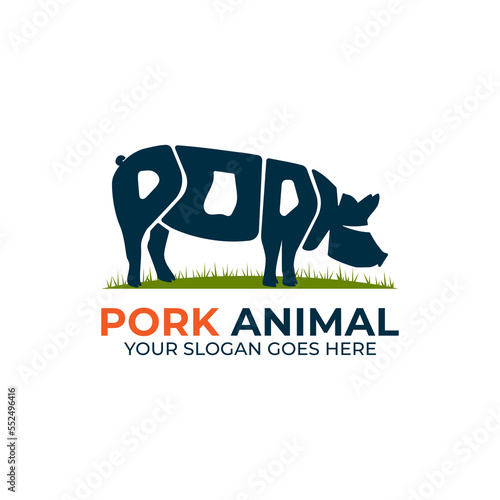 Pig animal logo design vector, logo with Warp Text Into the Shape of a pork animal illustration