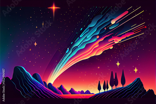 Neon Comet in the Sky Landscape