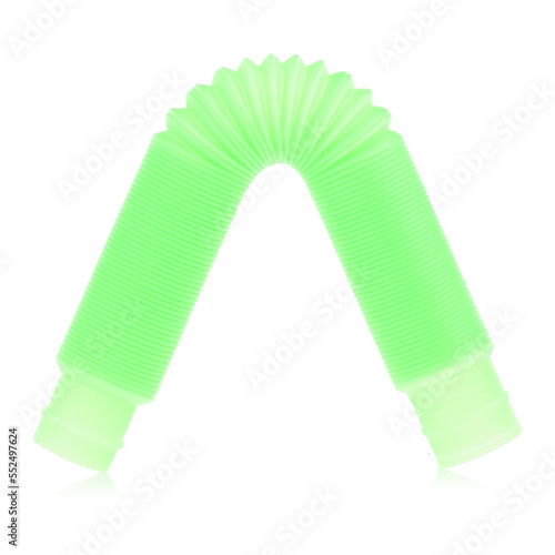 Pop tube isolated on a white background. A popular, sensory antistress toy. Corrugated tube for children. A new trend. Stress relief concept photo