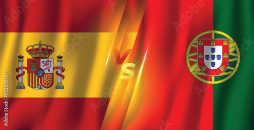 Spain Vs Portugal 3d illustration waving flag background banner