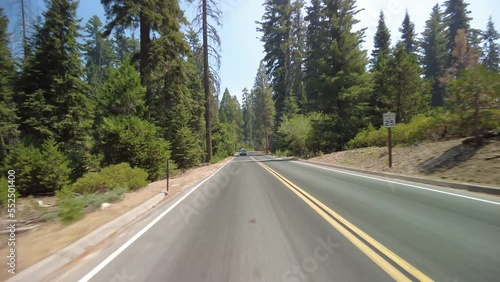 Kings Canyon Scenic Byway East Section 02 Eastbound Multi Camera Rear View Grant Grove Driving Plate Sierra Nevada Mts California USA photo