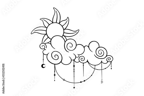 Tarot cloud sketch for astrology, tarot and magic designs. Tarot sunrise celestial symbol. Vector illustration isolated in white background