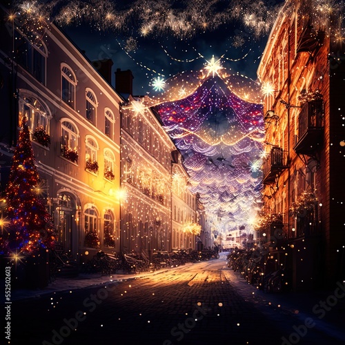 Streets lit up for the winter holiday festival. © ECrafts