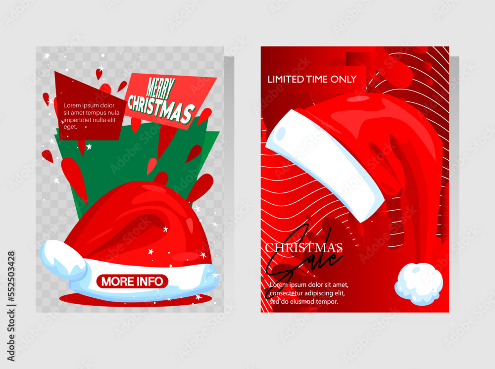 Christmas sale template design with Red Santa Claus Hat. Holiday Special  deal, season offer. Vector illustration. Discount Poster. Business, Store  Event. Stock Vector | Adobe Stock