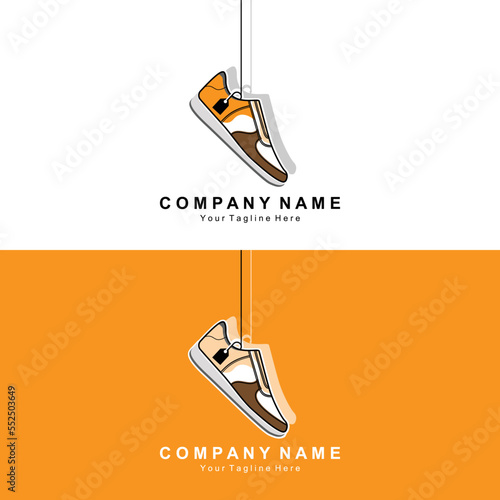 Sneakers Shoe Logo Design, vector illustration of trending youth footwear, simple funky concept