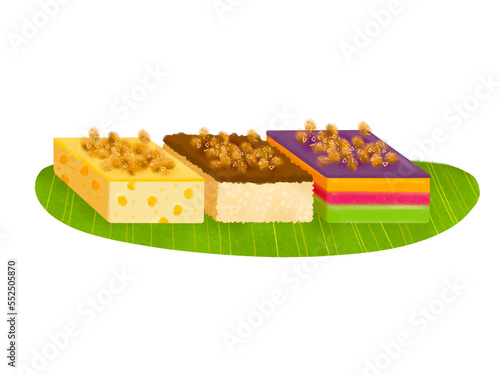 Filipino kakanin rice cake slices on a banana leaf