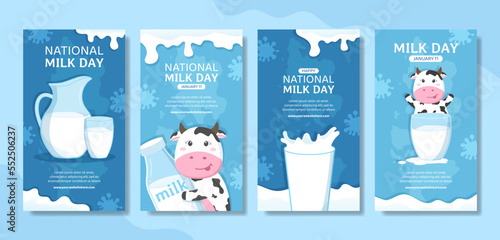 National Milk Day Social Media Stories Flat Cartoon Hand Drawn Templates Illustration