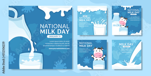 National Milk Day Social Media Post Flat Cartoon Hand Drawn Templates Illustration
