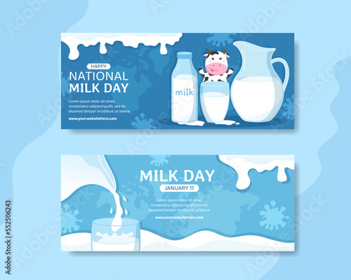 National Milk Day Banner Flat Cartoon Hand Drawn Templates Illustration