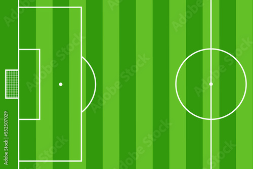 vector graphic illustration of football pitch - soccer field top view no people for website background, graphic element, brochure, leaflet, card, sports day