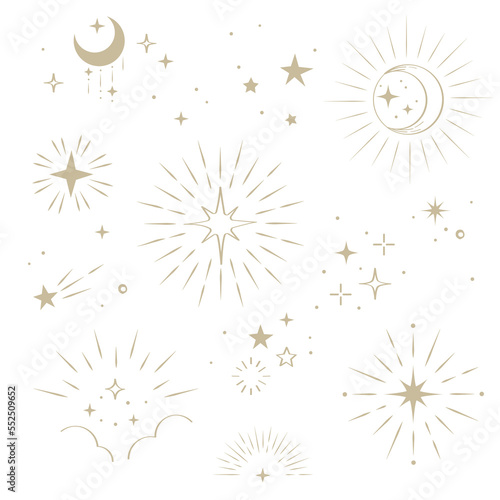 Gold moon and star design elements set