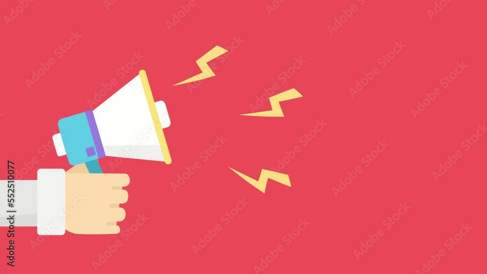 A megaphone holding hand, in red background A megaphone holding hand, in red background