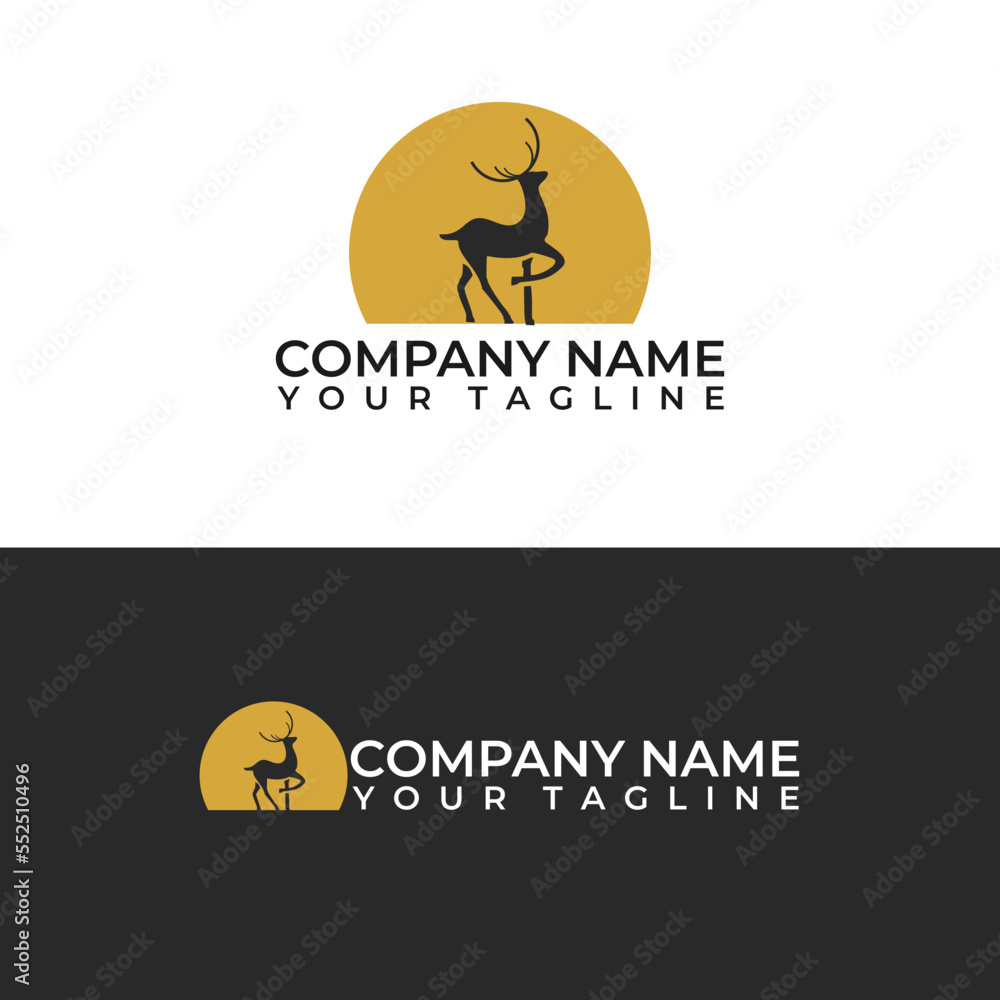 Logo vector illustration of a silhouette of a Deer in the moon. Logo vector illustration of a silhouette of a Deer in the moon.
