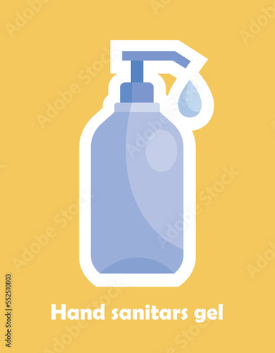 Hand sanitars gal sticker. Antibacterial products for cleaning hands and preventing spread of viral diseases. Hygiene and health care, cleanliness. Poster or banner. Cartoon flat vector illustration