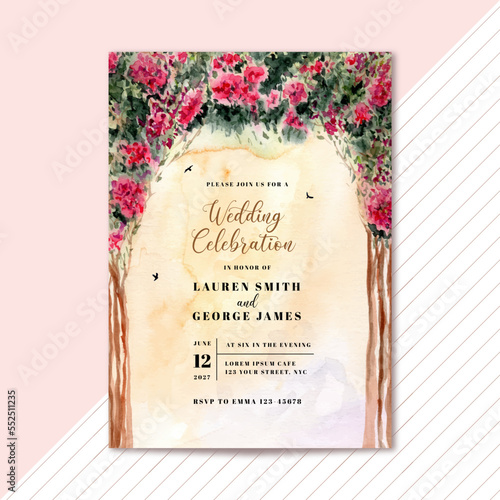 wedding invitation with watercolor flower arch