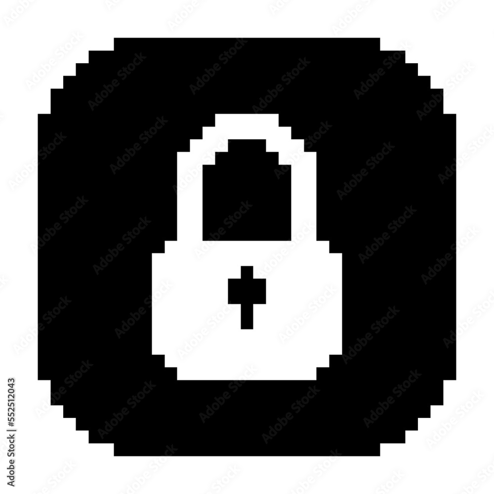 Padlock icon black-white vector pixel art icon