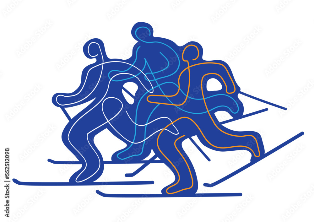custom made wallpaper toronto digitalCross-country skiing,ski alp, competition, line art. 
llustration of blue silhouettes of nordic skiing competitors. Continuous line drawing design. Vector available.