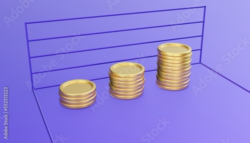 3D Golden coins diagram for infographics  photo