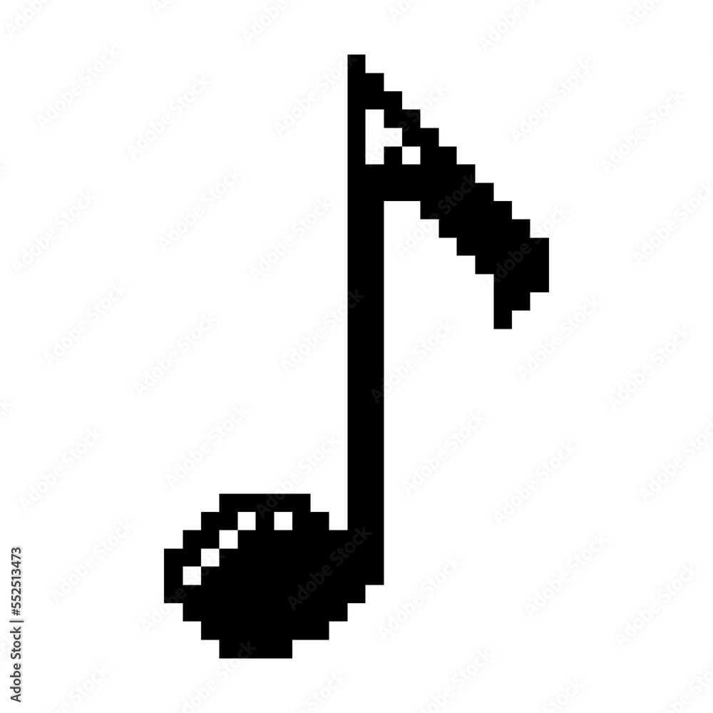 Musical eighth not icon black-white vector pixel art icon Musical eighth not icon black-white vector pixel art icon