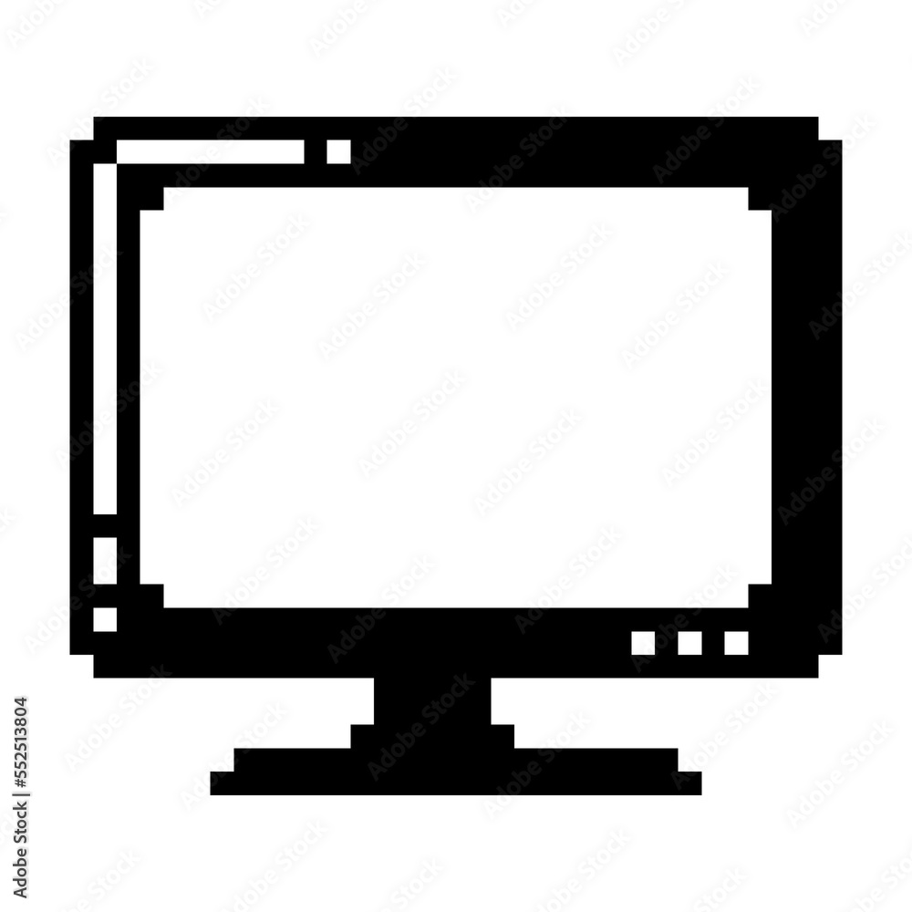 Monitor icon black-white vector pixel art icon Monitor icon black-white vector pixel art icon