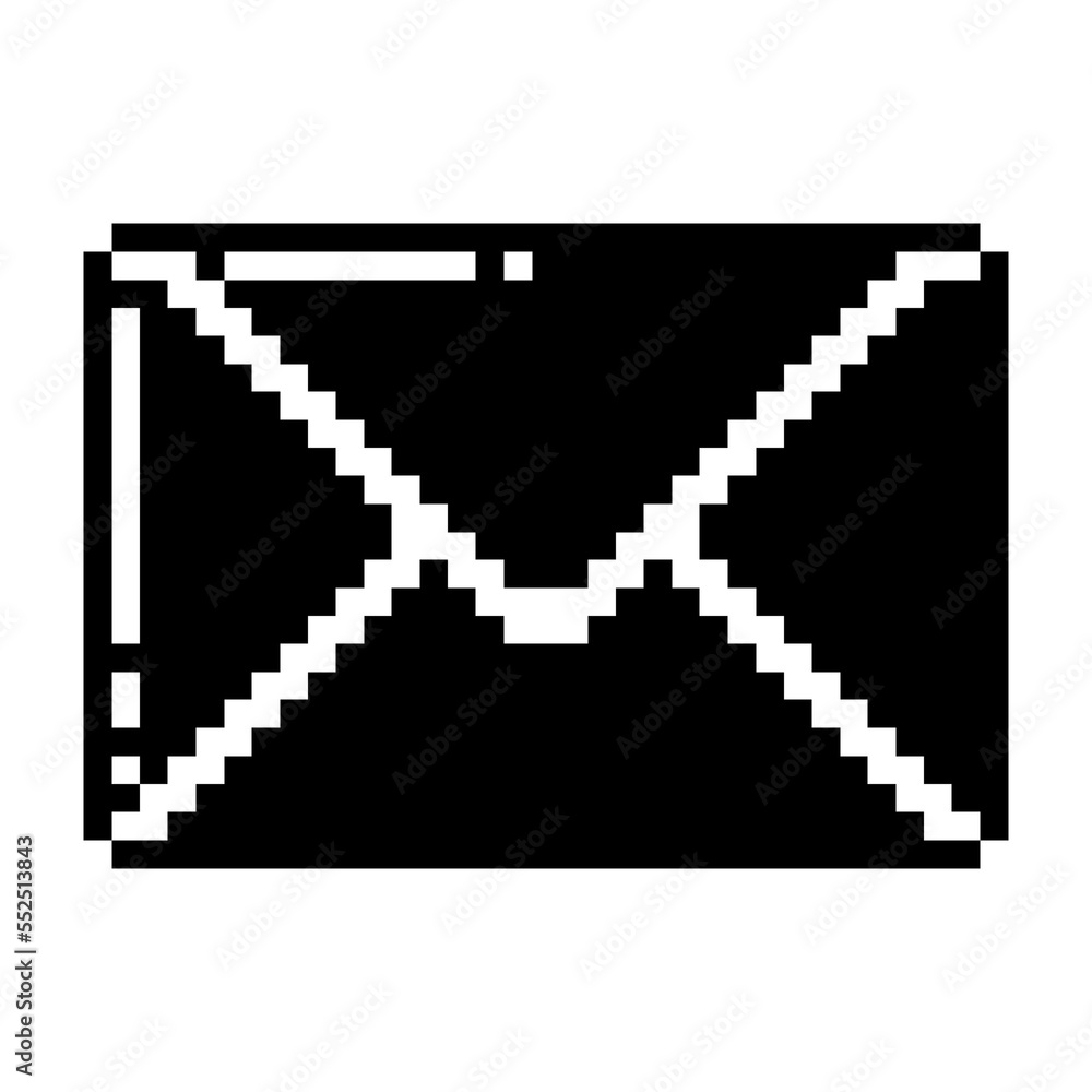 Closed mail envelope, message icon black-white vector pixel art icon