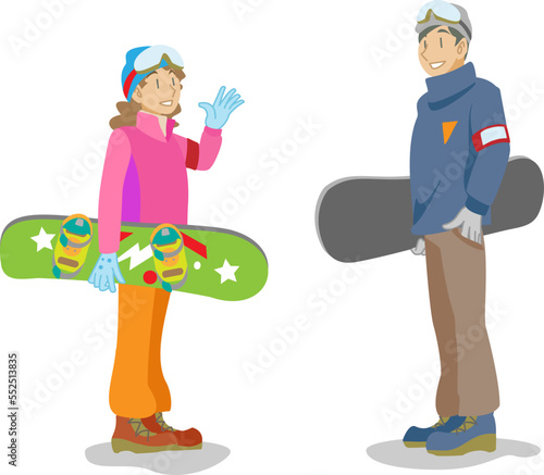 スノーボードを楽しむカップル