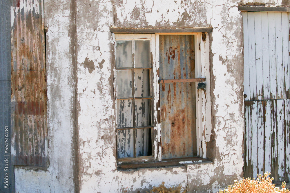 Window of abandoned farmhouse near Brandvlei, South Africa
