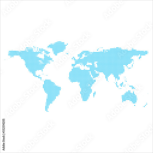 Blue World map dotted style  vector illustration isolated on white background. 