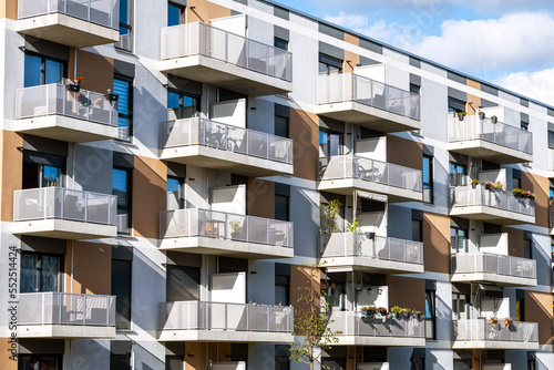 Fototapeta Apartment building with balconies seen in Berlin, Germany