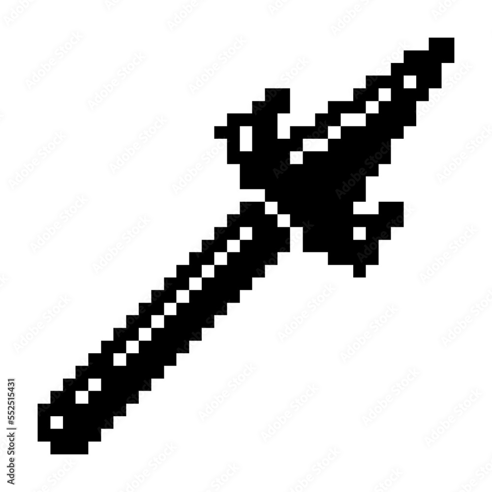 Spear trident, weapon game icon black-white vector pixel art icon