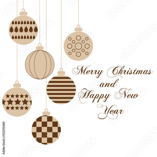 christmas card with balls and snowflakes
