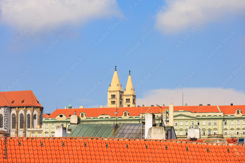 Tourist view of the city of Prague the capital of the Czech Republic. Background with selective focus and copy space