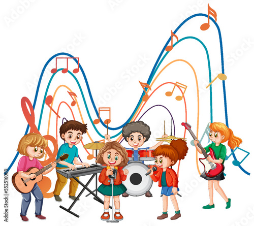 Happy kids playing musical instruments