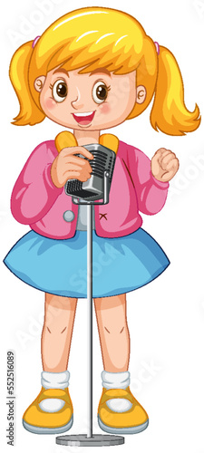 Girl singing with microphone vector