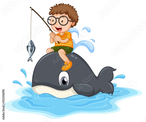 Cute boy riding on whale