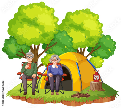 Senior couple camping in the forest