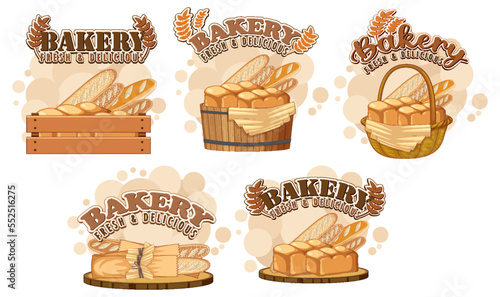 Set of different bakery logo text banners