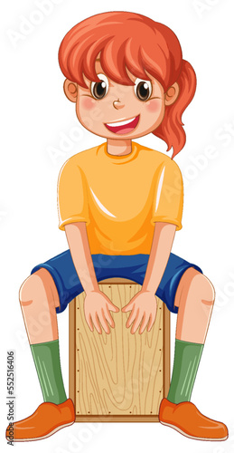 Girl playing cajon drum vector