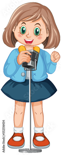 Girl singing with microphone vector