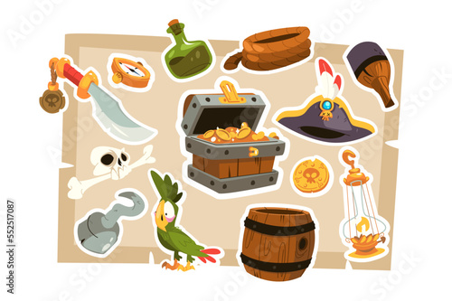 Pirate cartoon objects set