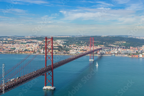 The 25 de Abril Bridge is a bridge, Lisbon Portugal