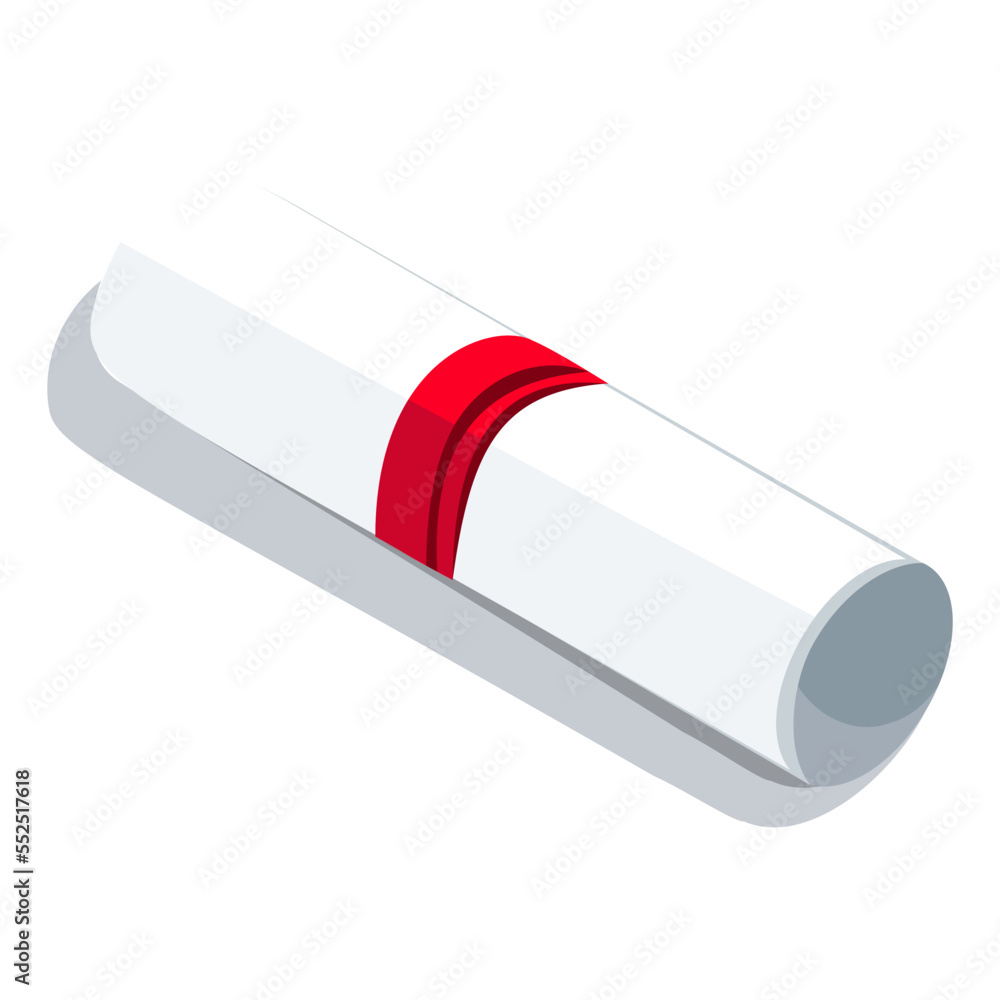 Certificate Roll. with tied red ribbon Isometric Icon vector illustration. Certificate Roll. with tied red ribbon Isometric Icon vector illustration.