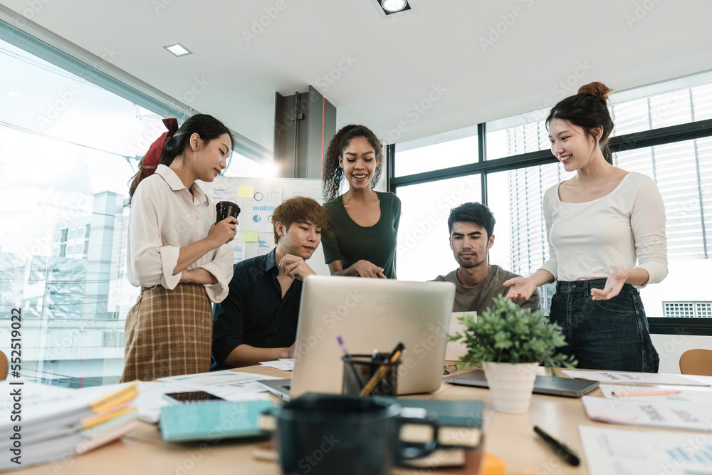 Young asian people having business meeting in office. teamwork brainstorming planning meeting concept Young asian people having business meeting in office. teamwork brainstorming planning meeting concept
